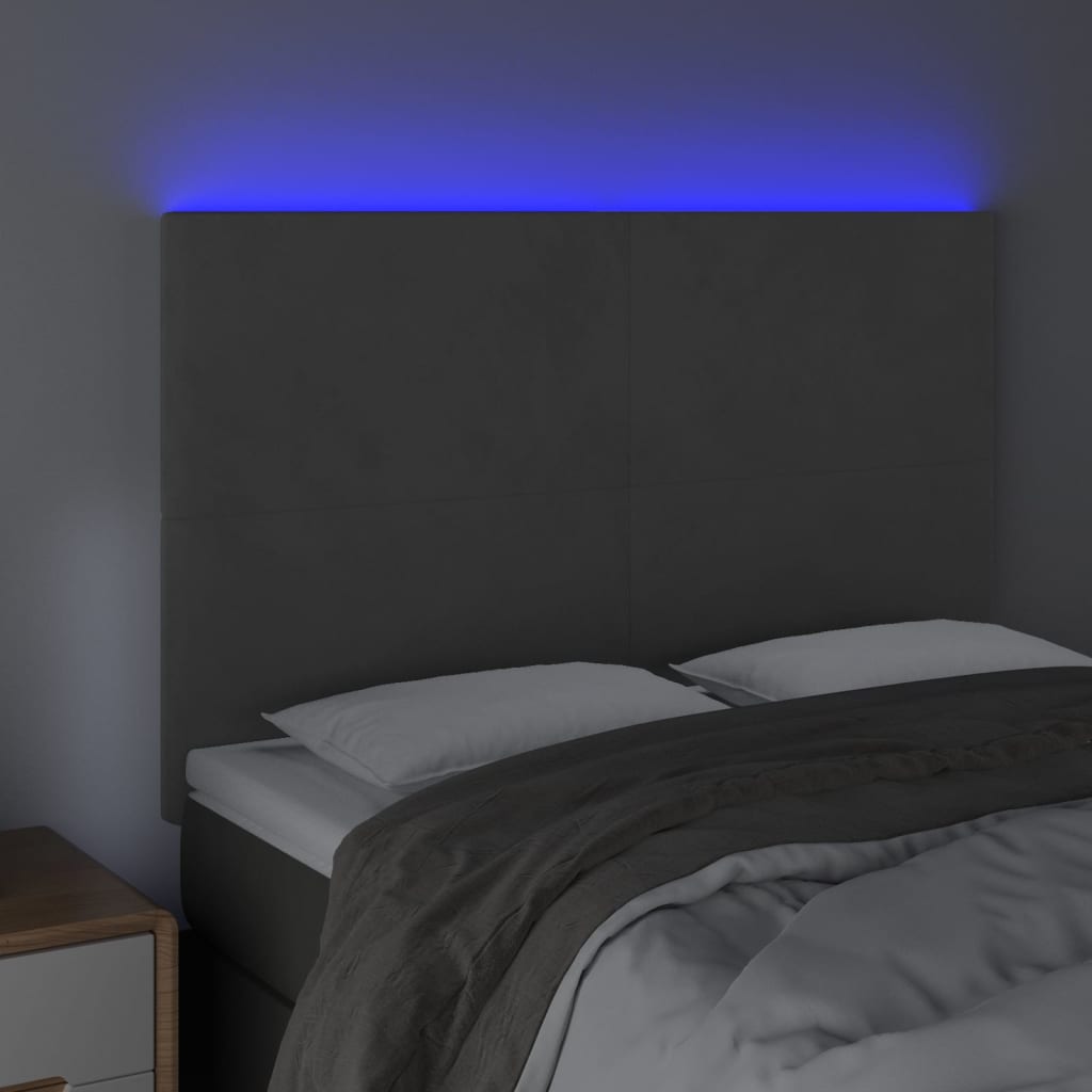 LED Headboard Dark Grey 144 cm Velvet
