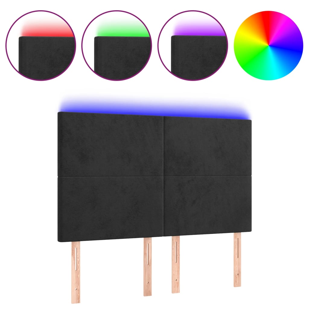 LED Headboard Black 144 cm Velvet