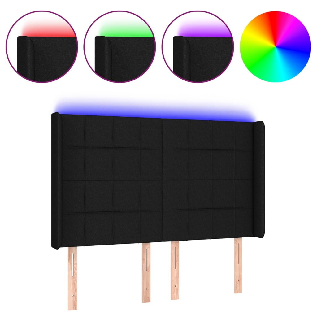 LED Headboard Black 144 cm Fabric