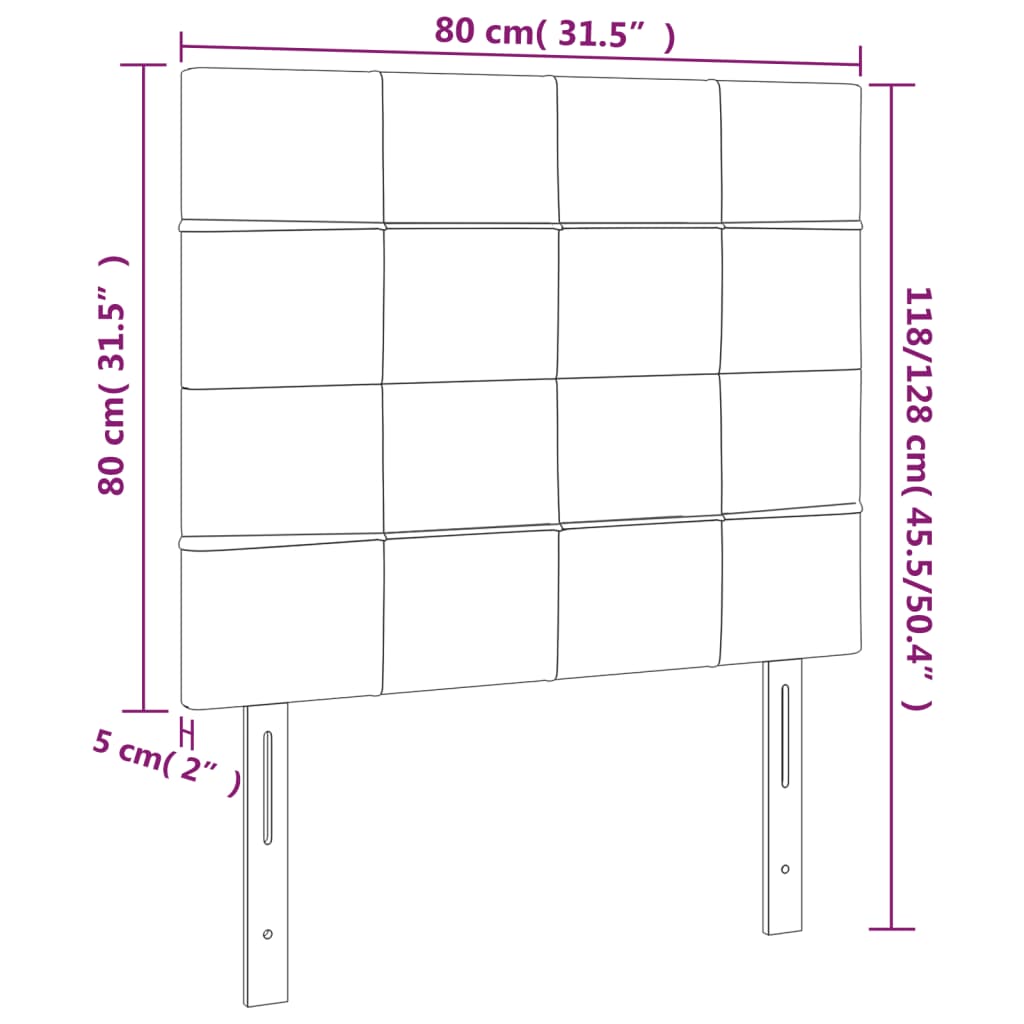 LED Headboard Black 80 cm Velvet