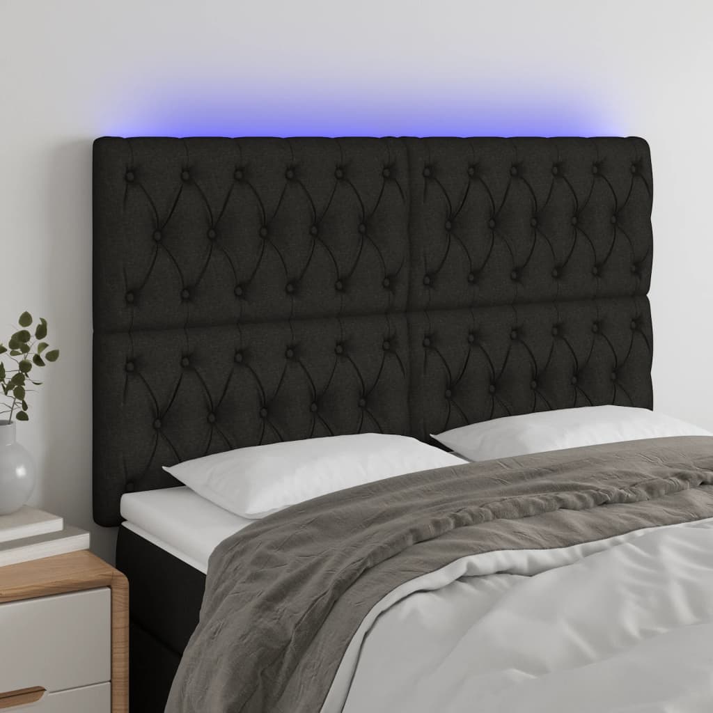 LED Headboard Black 144 cm Fabric