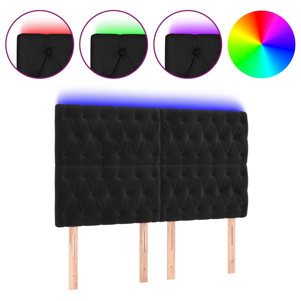 LED Headboard Black 144 cm Velvet
