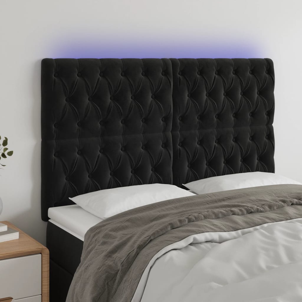 LED Headboard Black 160 cm Velvet