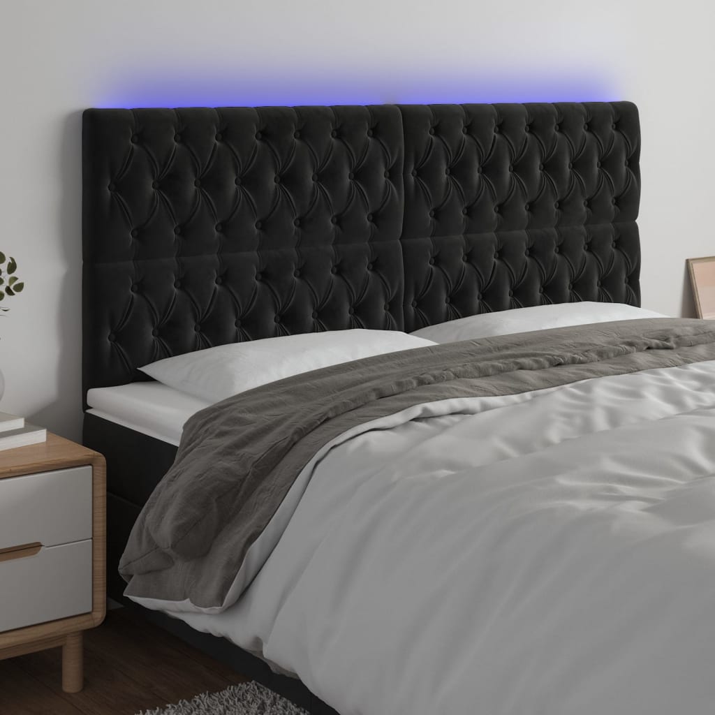 LED Headboard Black 200 cm Velvet