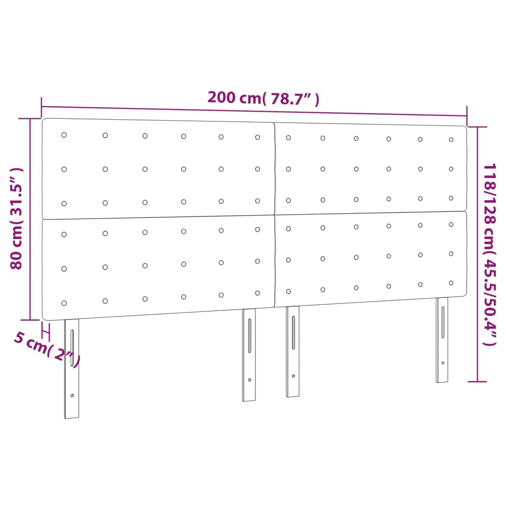 LED Headboard Black 200 cm Velvet
