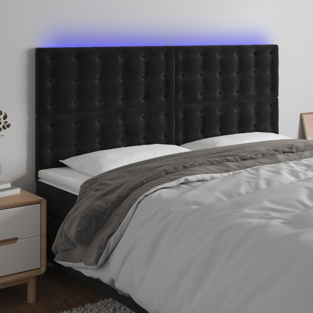 LED Headboard Black 200 cm Velvet