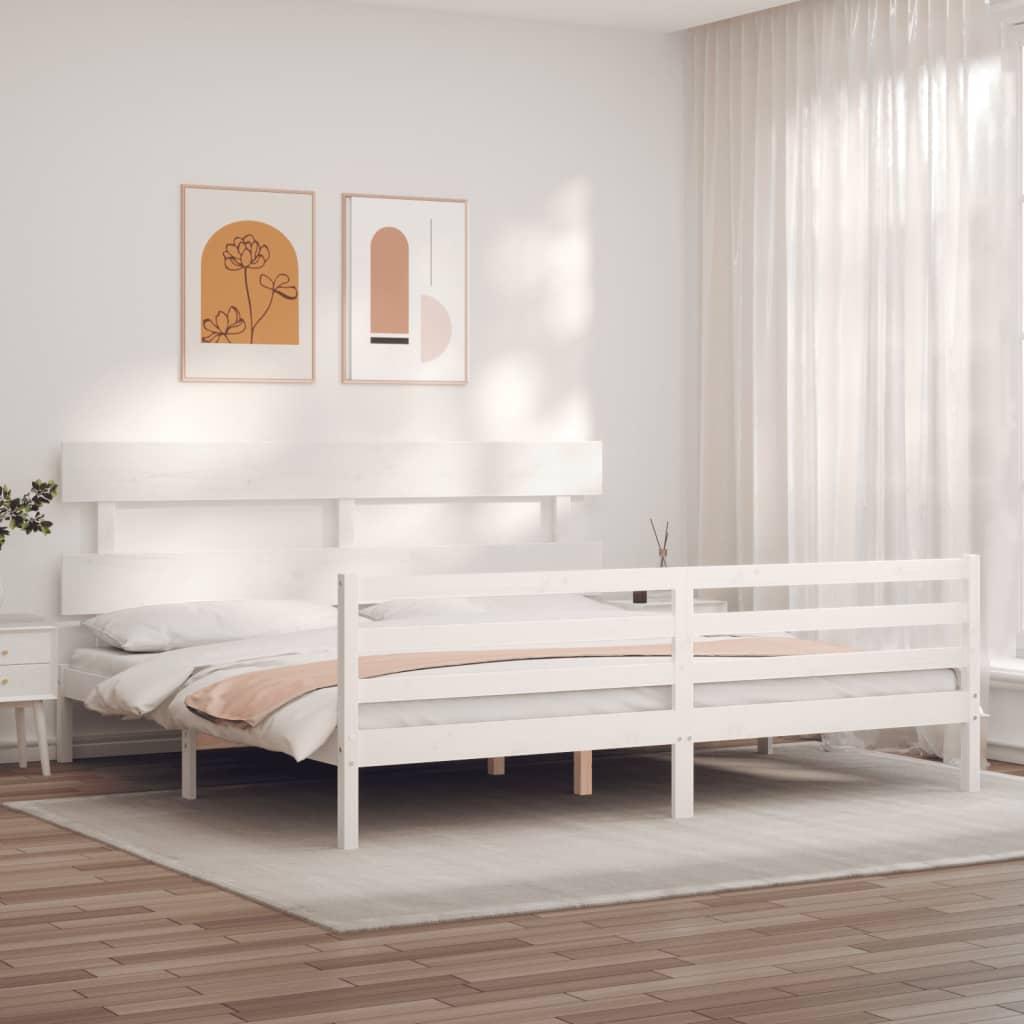 Bed Frame without Mattress White 183x203 cm King Solid Wood