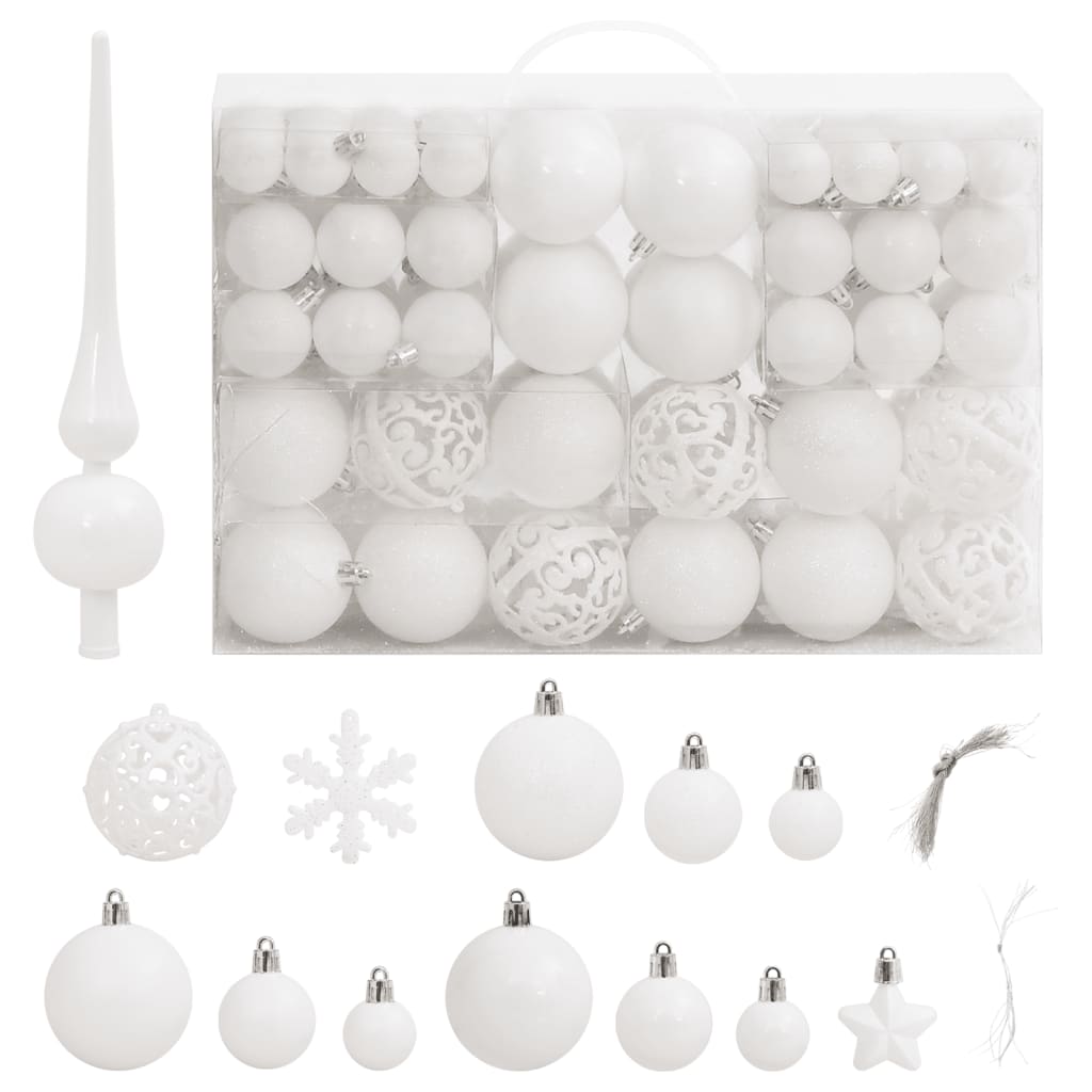 111 Piece Christmas Bauble Set White Polystyrene