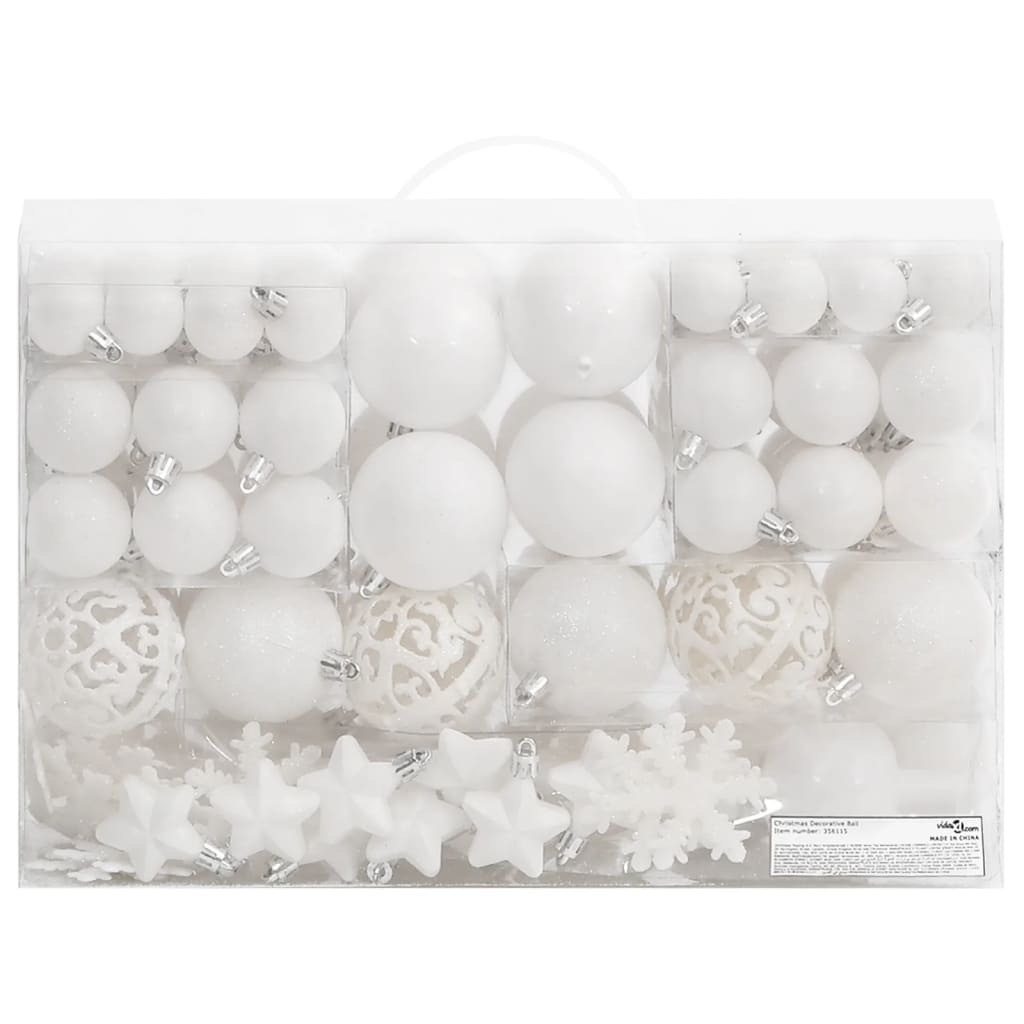 111 Piece Christmas Bauble Set White Polystyrene