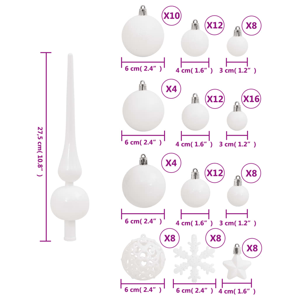 111 Piece Christmas Bauble Set White Polystyrene