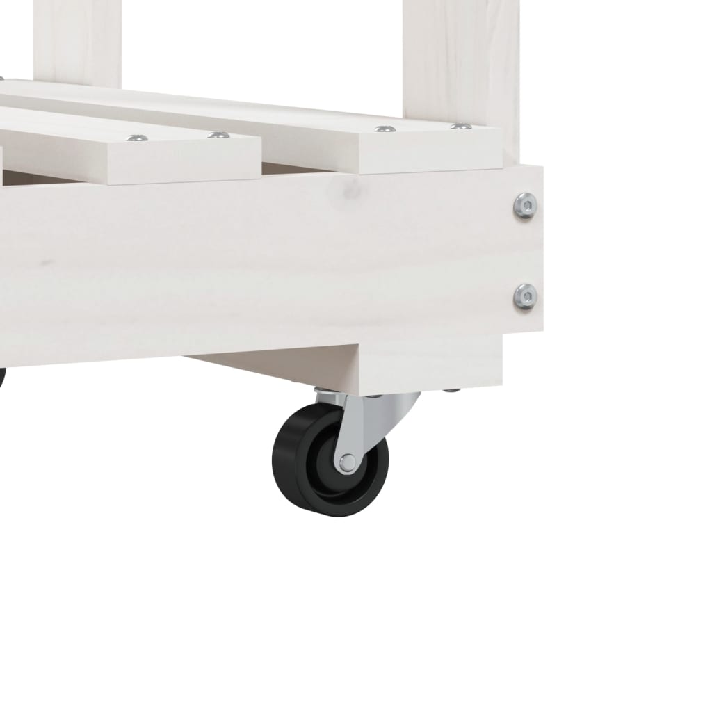 Log Holder with Wheels White 76.5x40x108 cm Solid Wood Pine