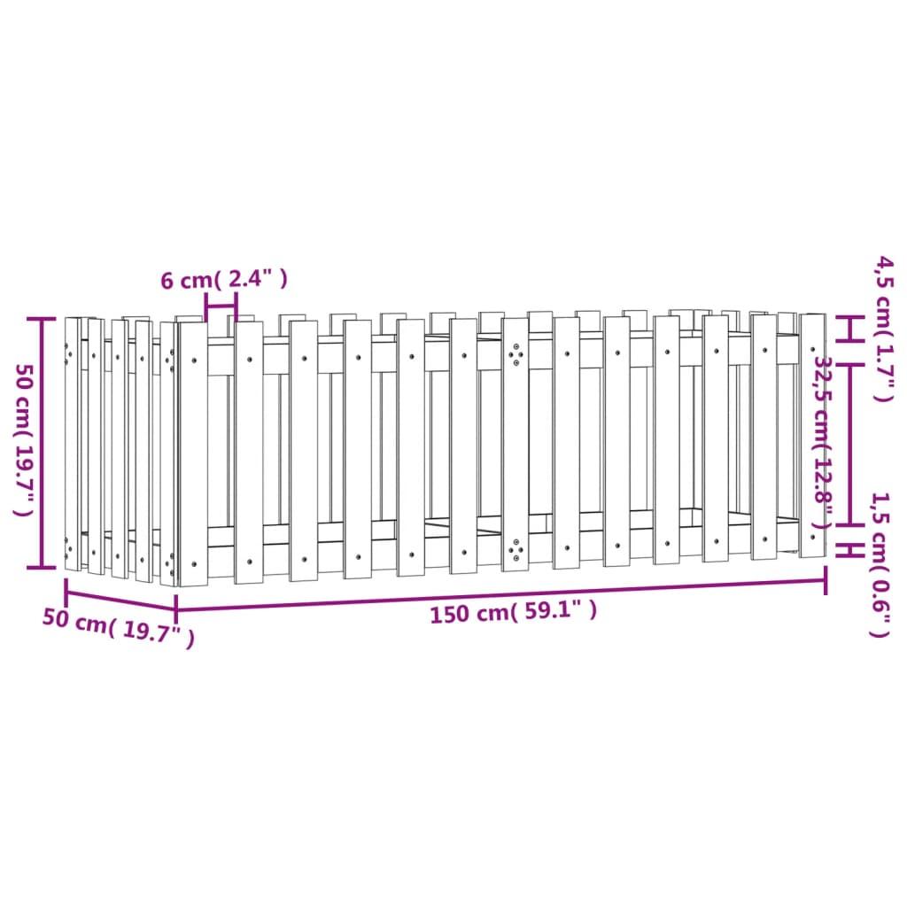 Garden Raised Bed with Fence Design 150x50x50 cm Solid Wood Pine