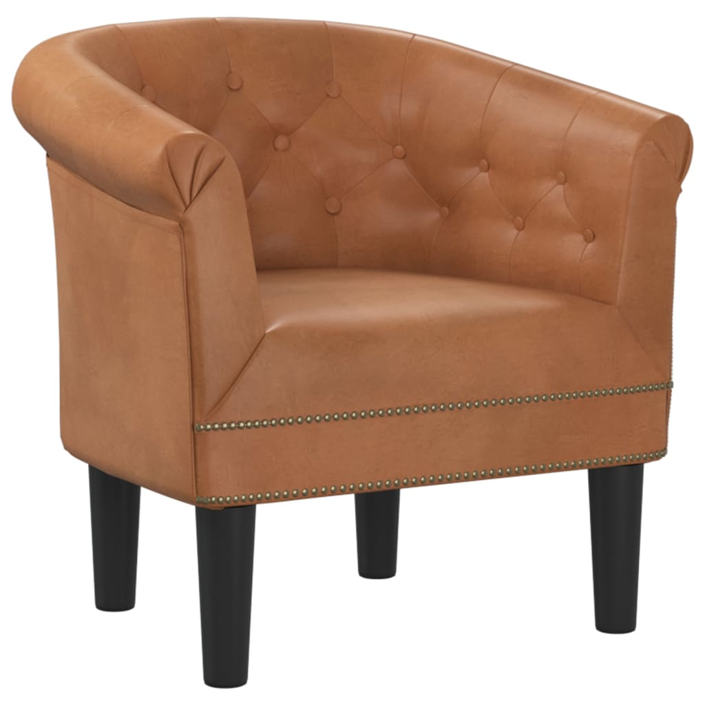 Tub Chair Brown Faux Leather