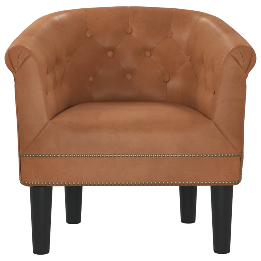 Tub Chair Brown Faux Leather