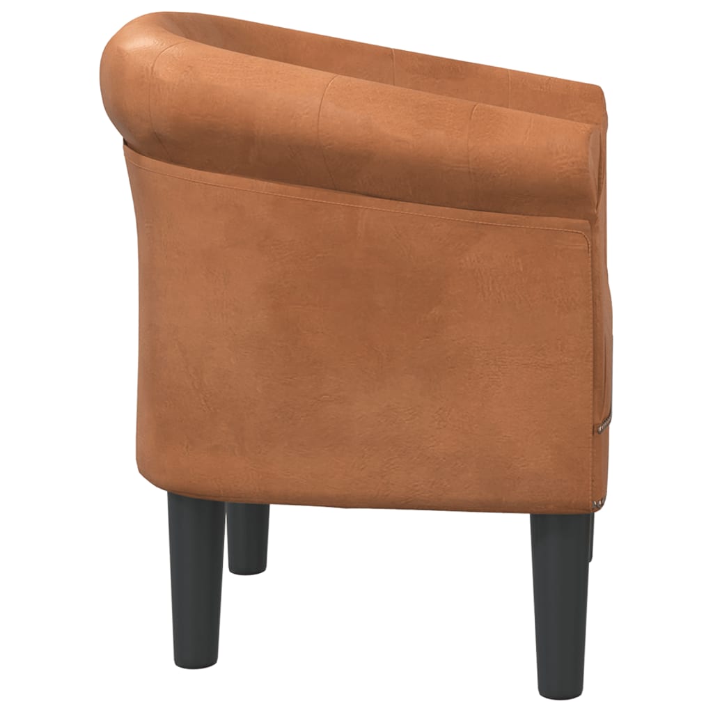 Tub Chair Brown Faux Leather