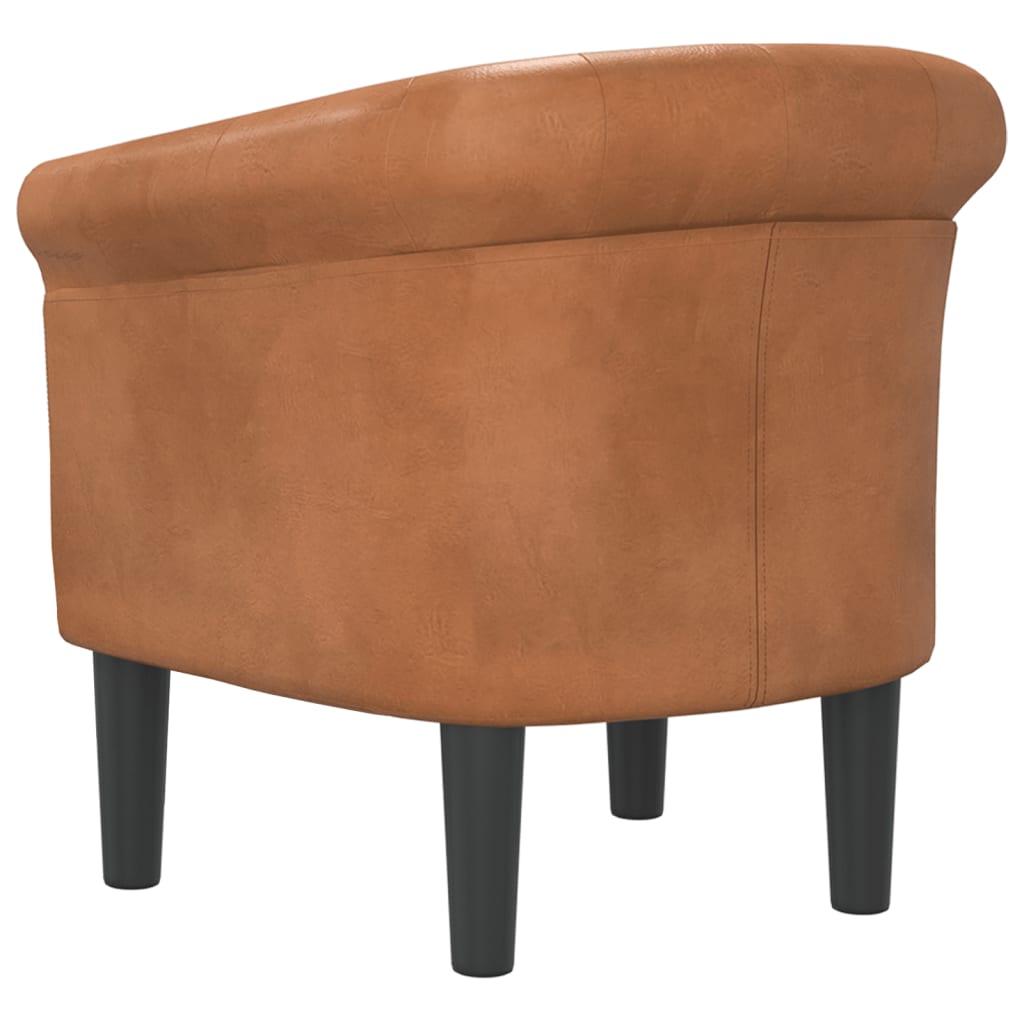 Tub Chair Brown Faux Leather