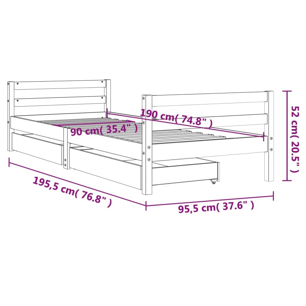 Kids Bed Frame with Drawers 90x190 cm Solid Wood Pine