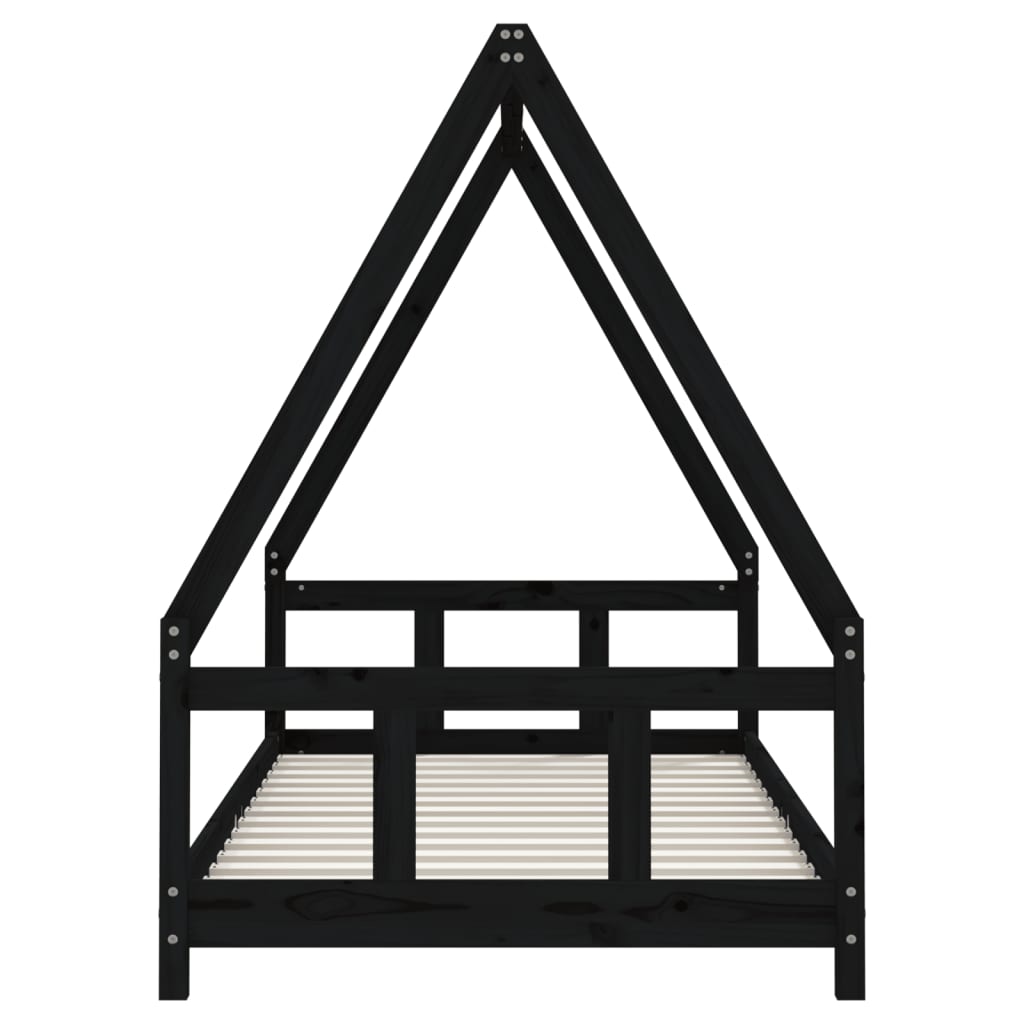 Kids Bed Frame Black 90x190 cm Solid Wood Pine