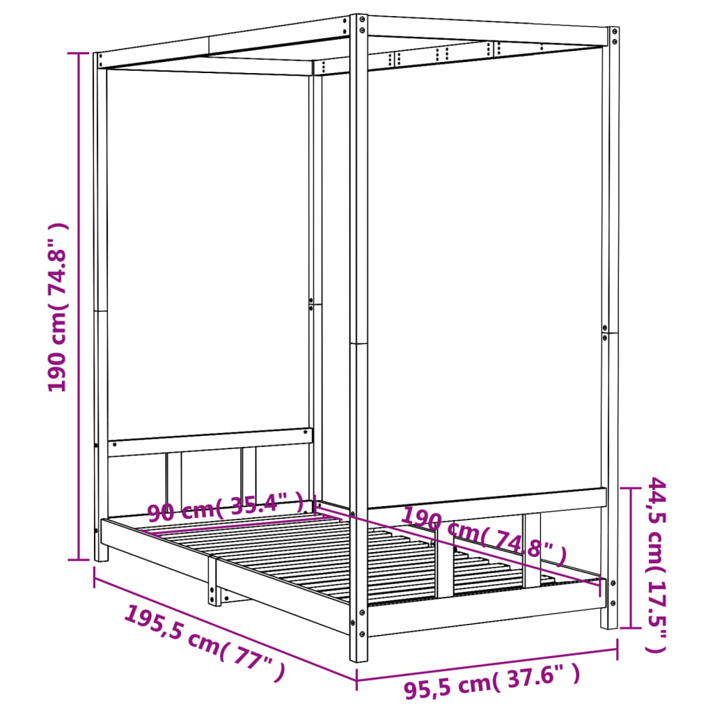 Kids Bed Frame White 90x190 cm Solid Wood Pine