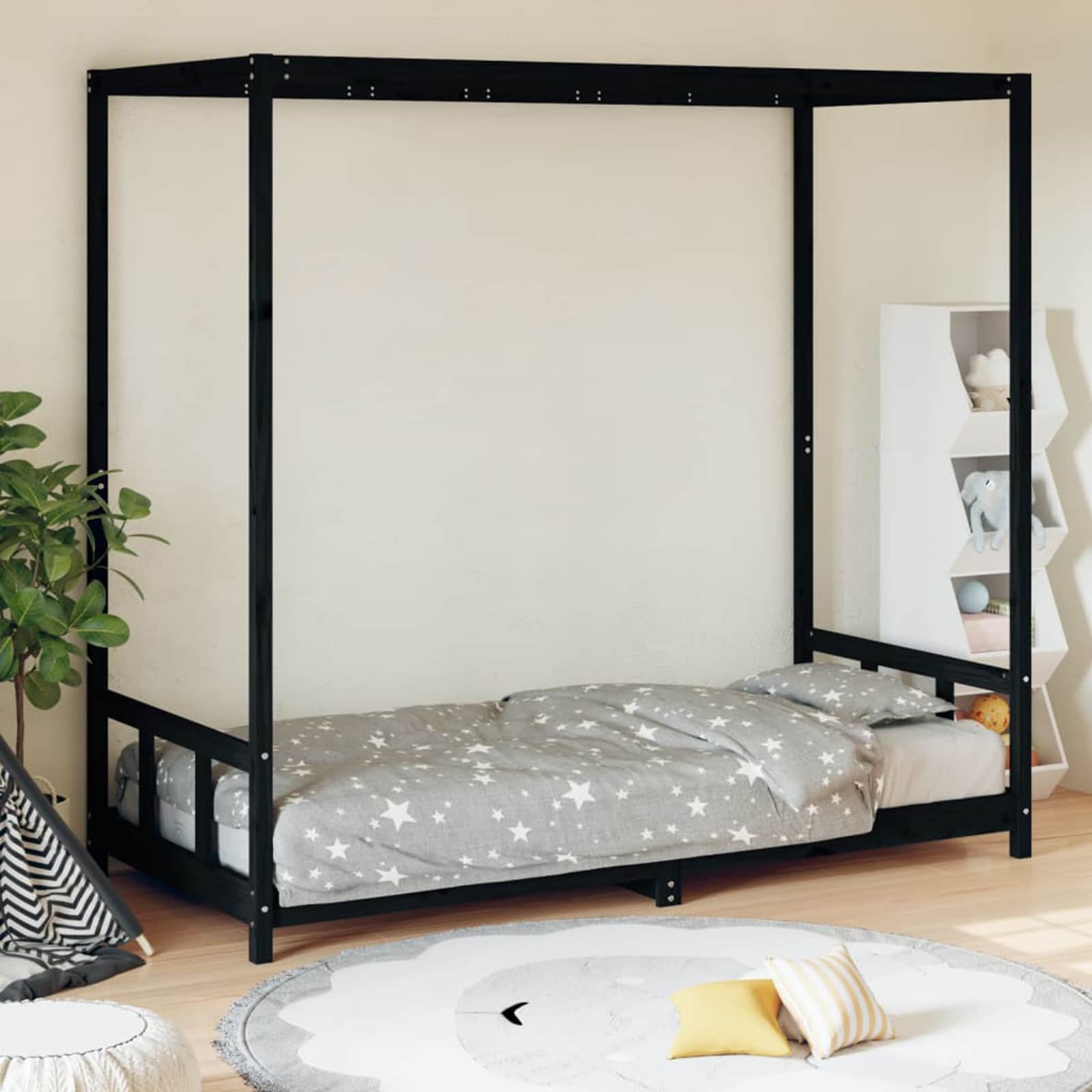 Kids Bed Frame Black 90x190 cm Solid Wood Pine