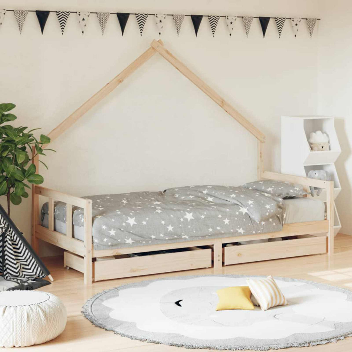 Kids Bed Frame with Drawers 90x190 cm Solid Wood Pine