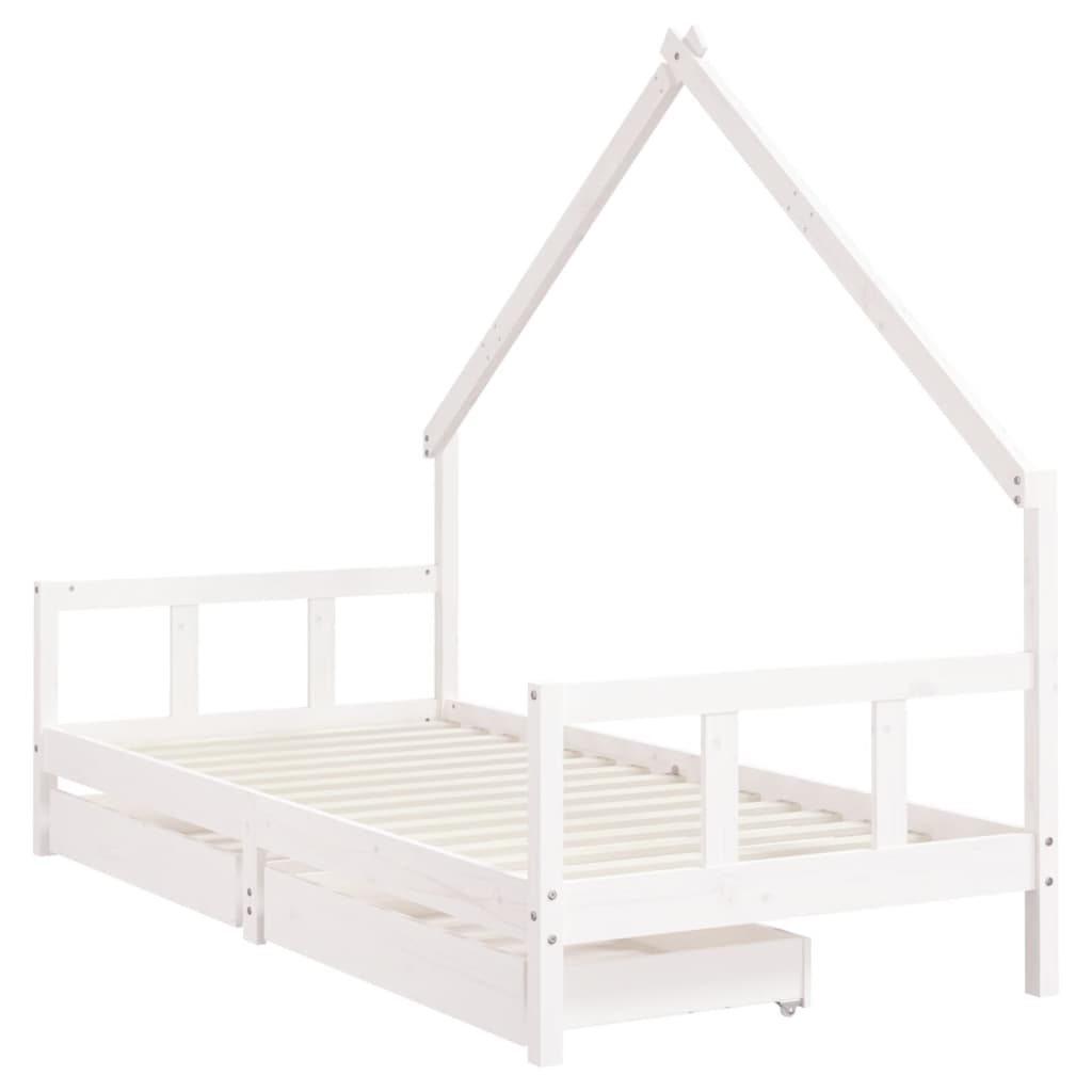 Kids Bed Frame with Drawers White 90x190 cm Solid Wood Pine