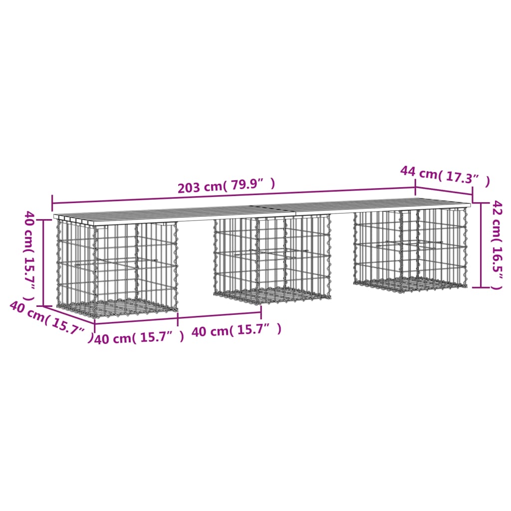 Garden Bench Gabion Design 203x44x42 cm Impregnated Wood Pine