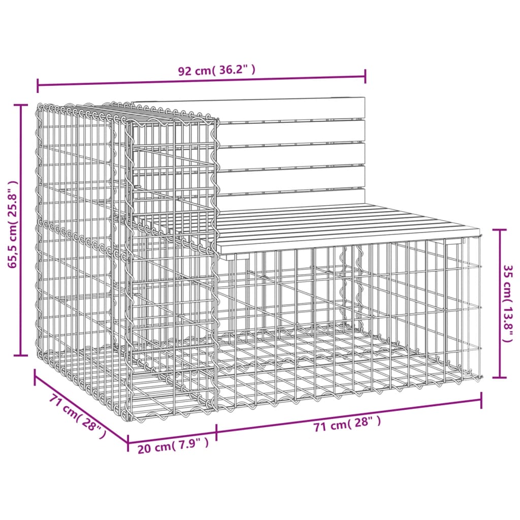 Garden Bench Gabion Design 92x71x65.5 cm Solid Wood Pine