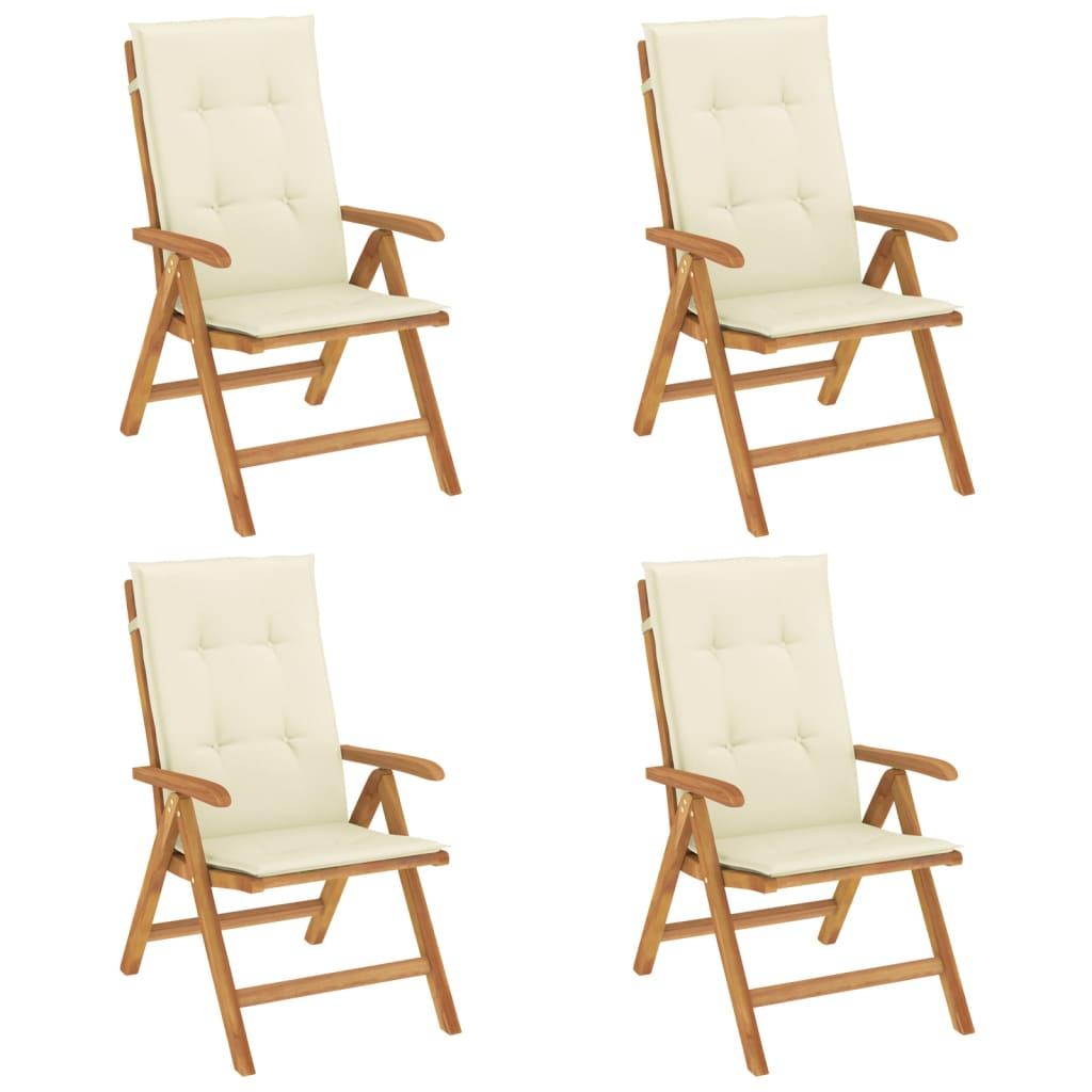 Reclining Garden Chairs with Cushions 4 pcs Solid Wood Teak