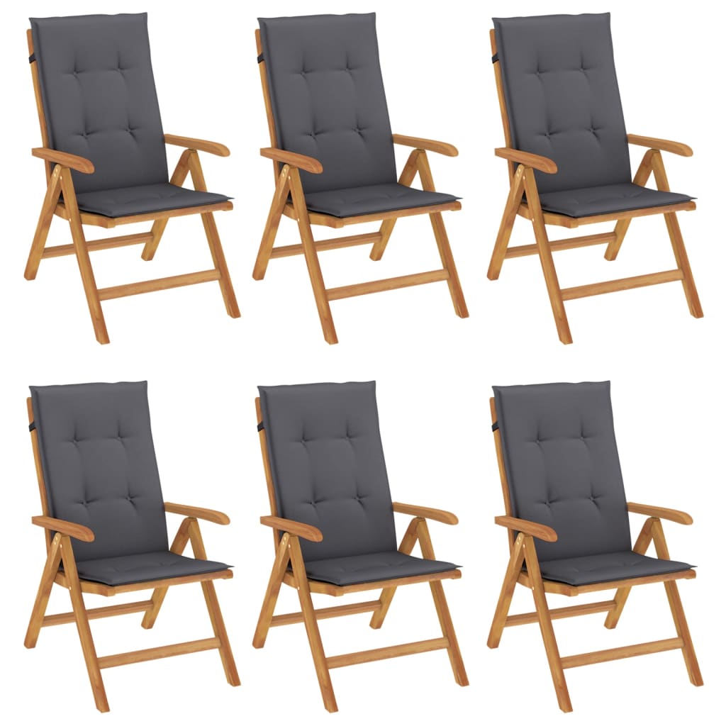 Reclining Garden Chairs with Cushions 6 pcs Solid Wood Teak