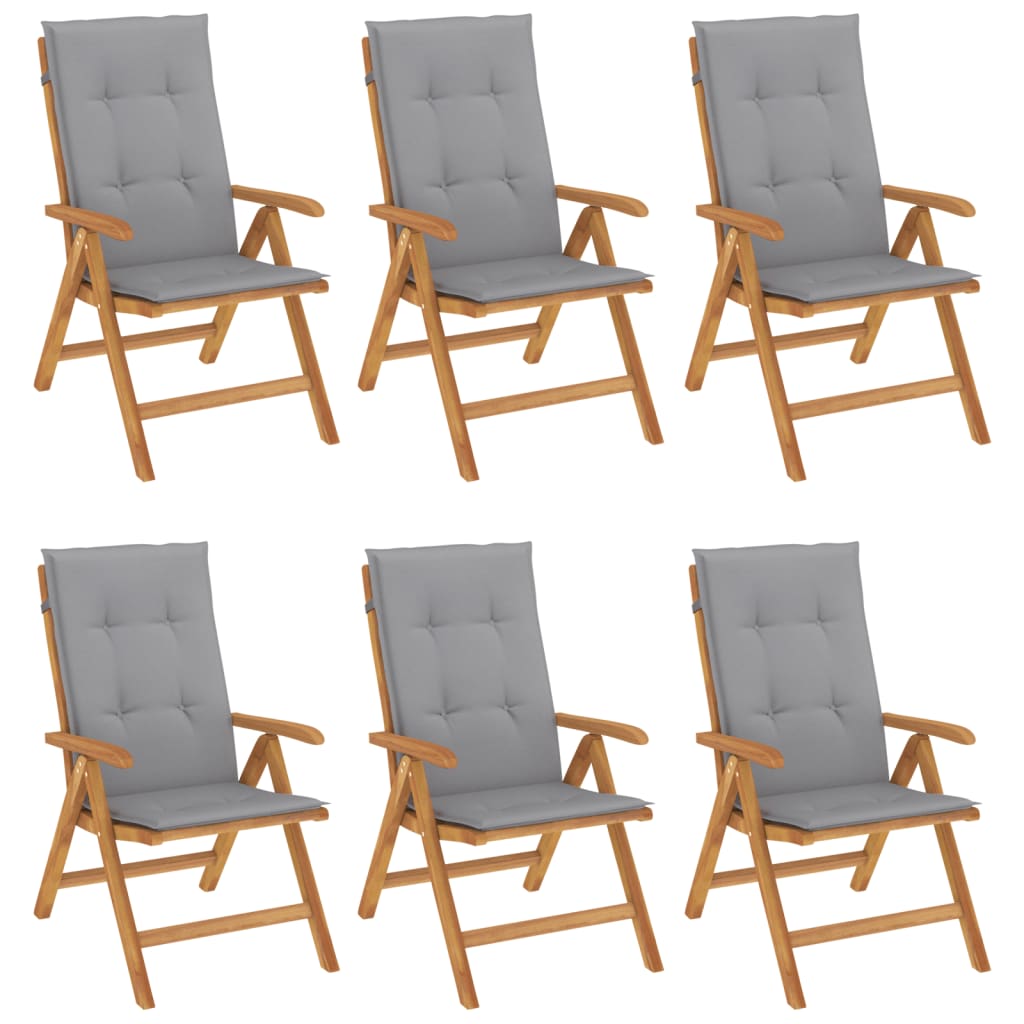 Reclining Garden Chairs with Cushions 6 pcs Solid Wood Teak