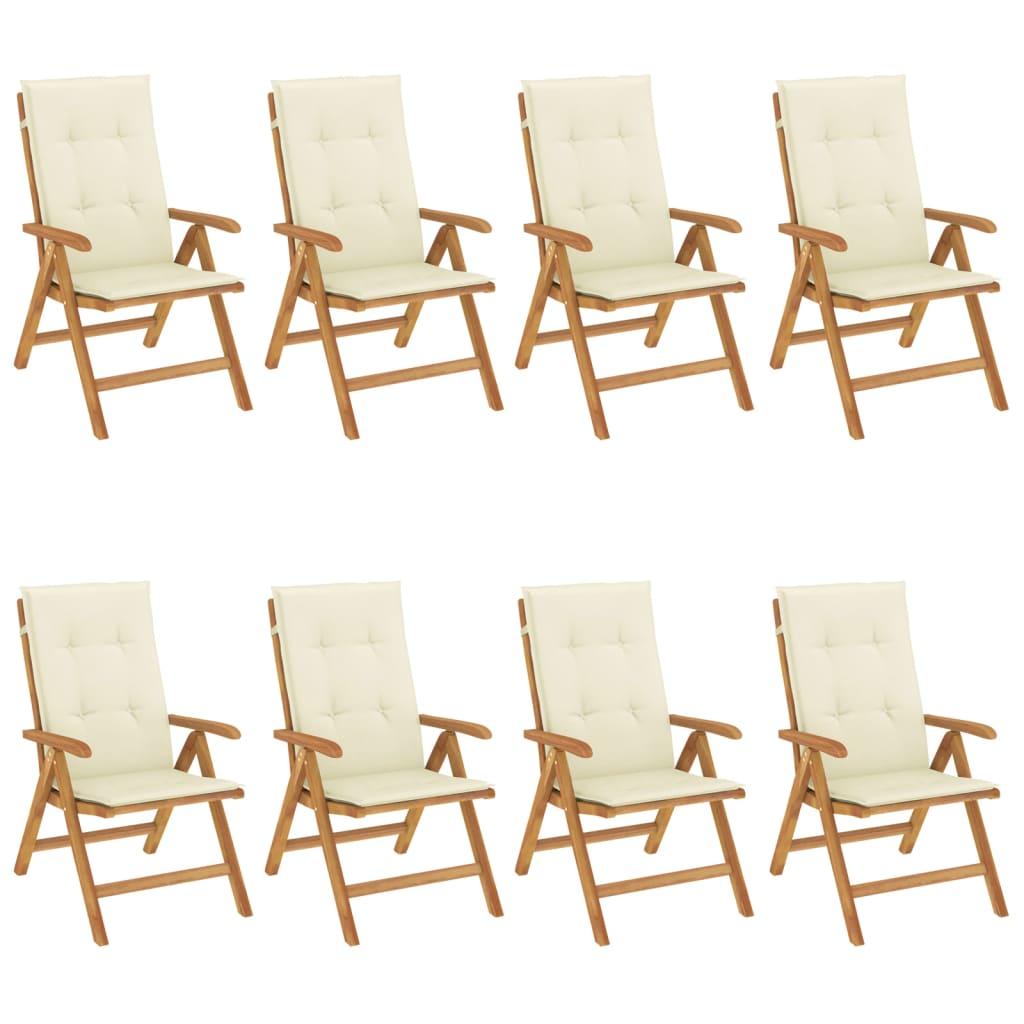 Reclining Garden Chairs with Cushions 8 pcs Solid Wood Teak