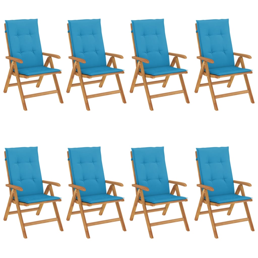 Reclining Garden Chairs with Cushions 8 pcs Solid Wood Teak