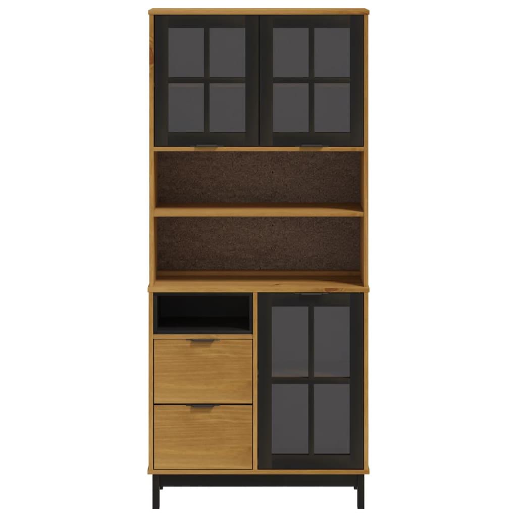 Highboard with Glass Doors FLAM 80x40x180 cm Solid Wood Pine