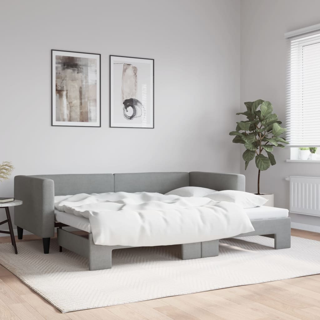 Daybed with Trundle without Mattress Light Grey 90x190 cm