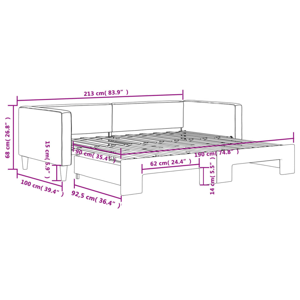 Daybed with Trundle without Mattress Dark Grey 90x190 cm