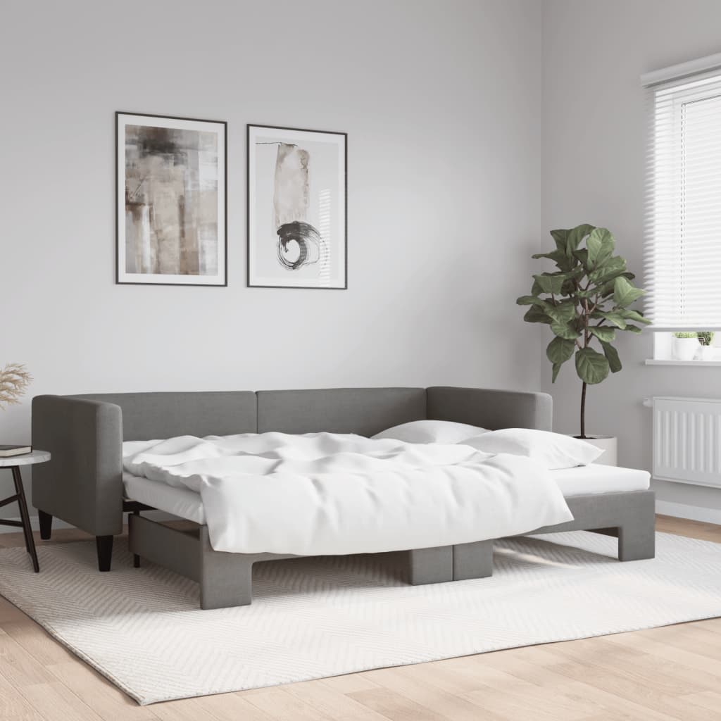 Daybed with Trundle without Mattress Dark Grey 90x190 cm