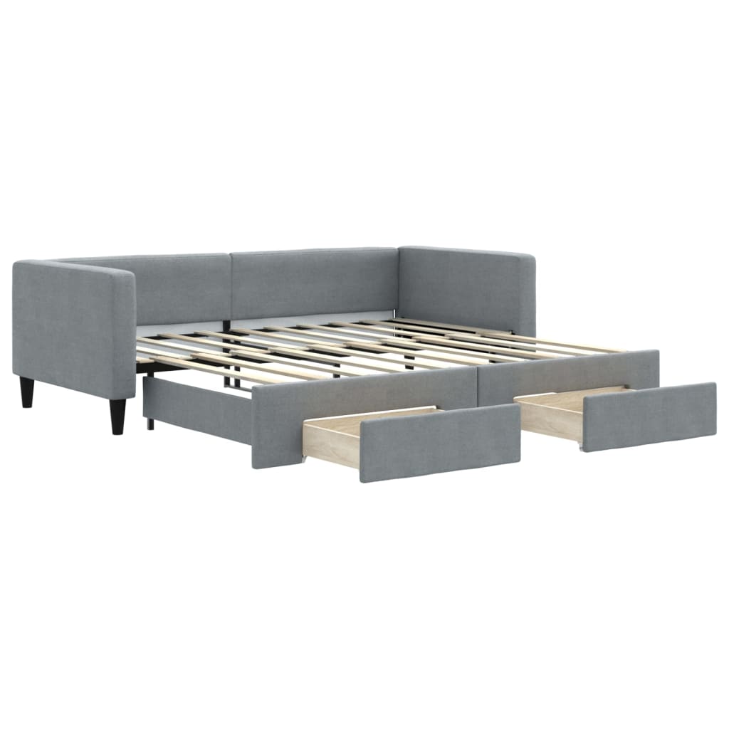 Daybed with Trundle&Drawers without Mattress Light Grey 90x190 cm