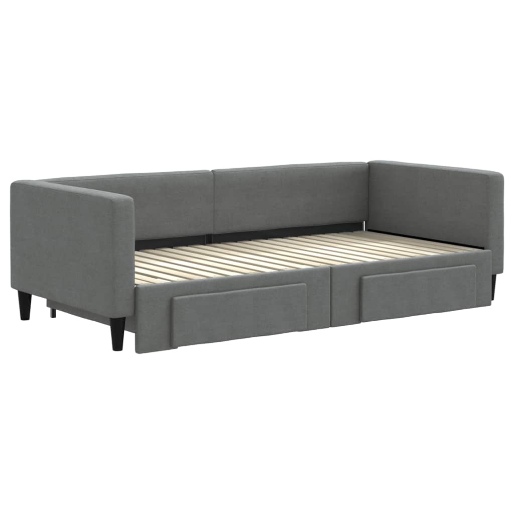 Daybed with Trundle&Drawers without Mattress Dark Grey 90x190 cm