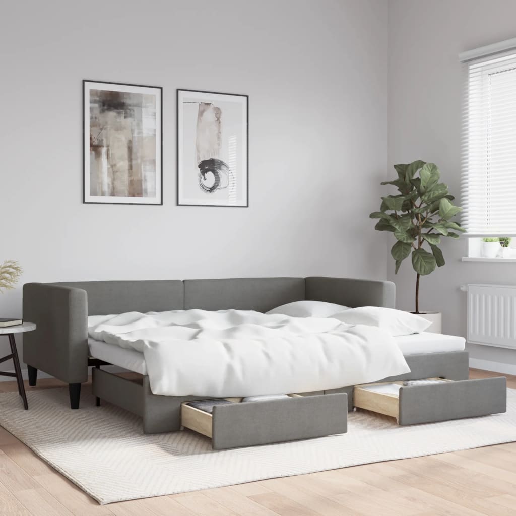 Daybed with Trundle&amp;Drawers without Mattress Dark Grey 90x190 cm