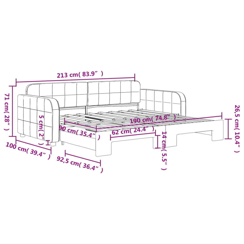 Daybed with Trundle without Mattress Light Grey 90x190 cm
