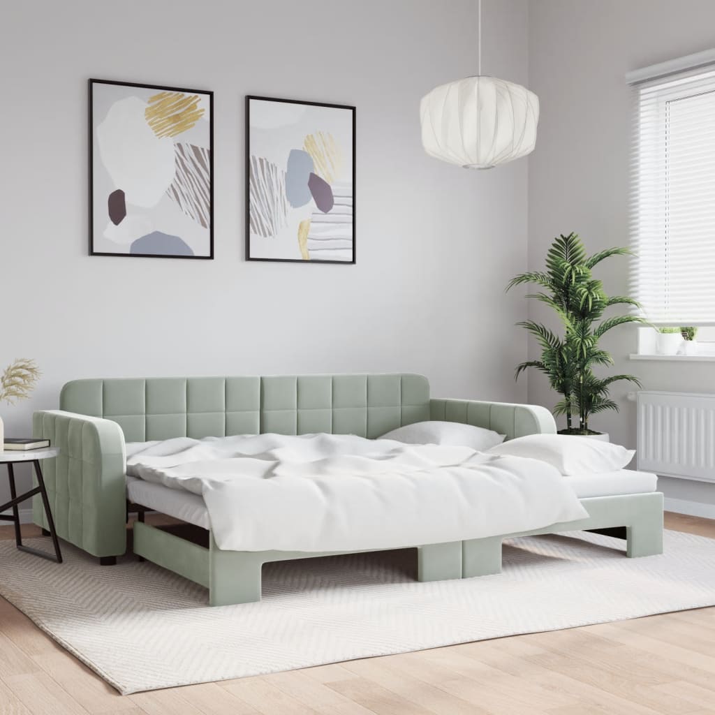 Daybed with Trundle without Mattress Light Grey 90x190 cm