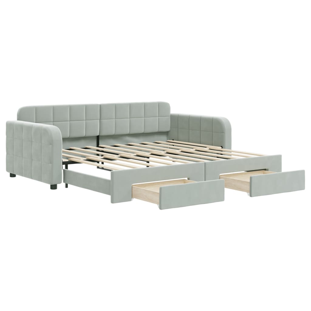 Daybed with Trundle&Drawers without Mattress Light Grey 90x190 cm