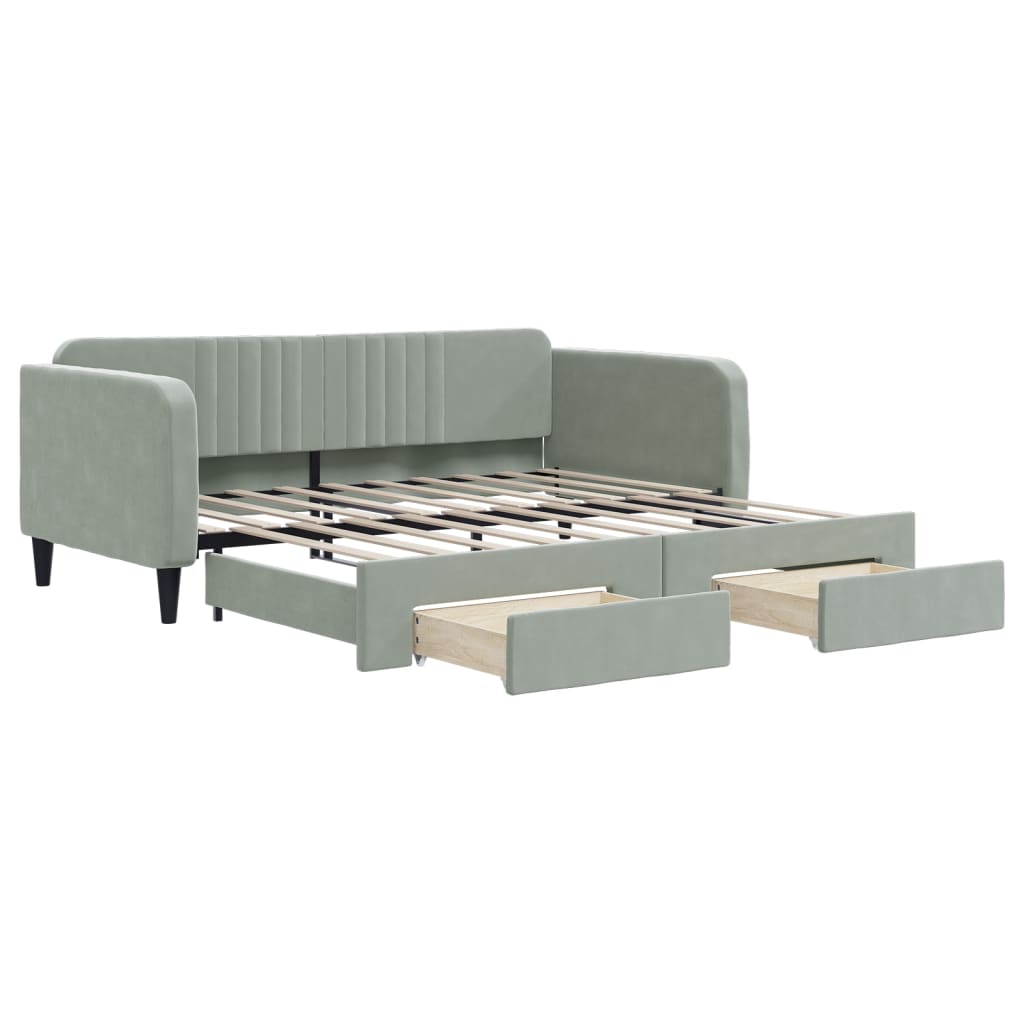 Daybed with Trundle&Drawers without Mattress Light Grey 90x190 cm