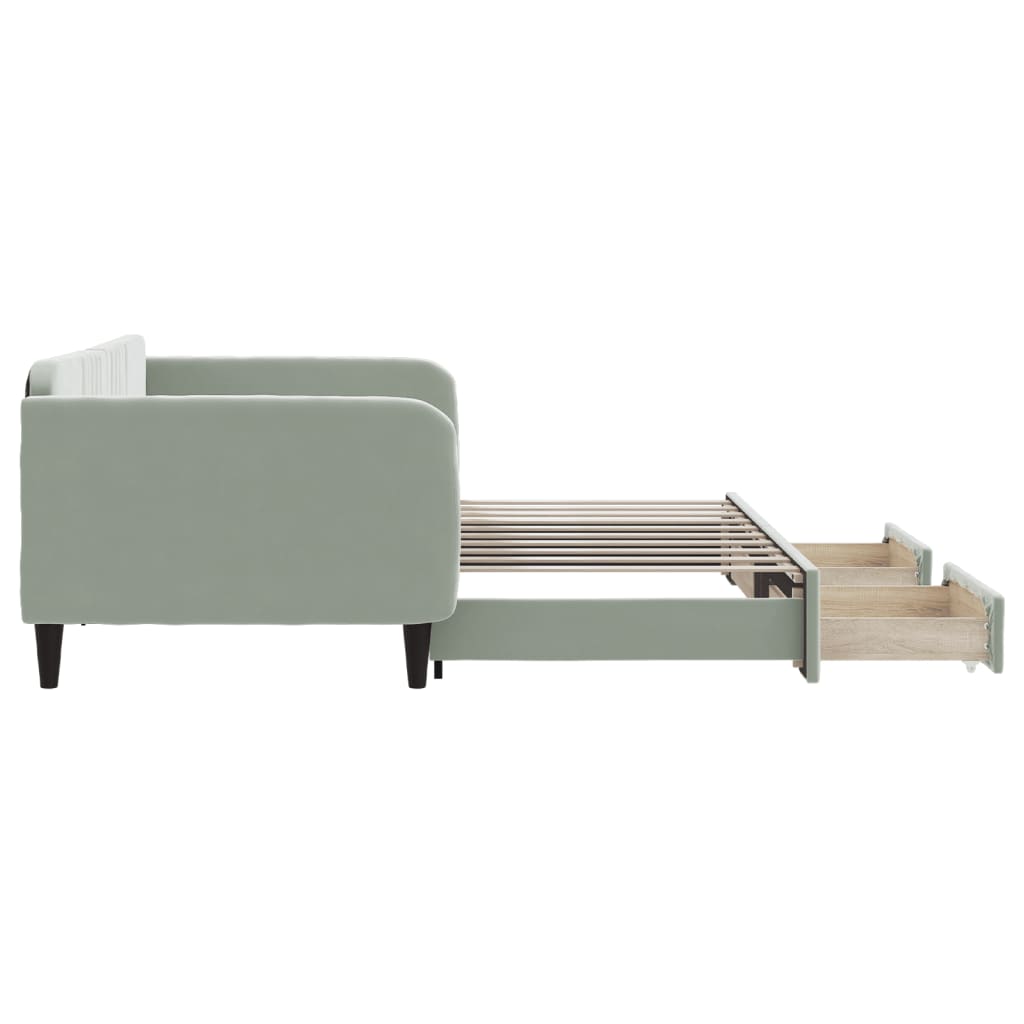 Daybed with Trundle&Drawers without Mattress Light Grey 90x190 cm