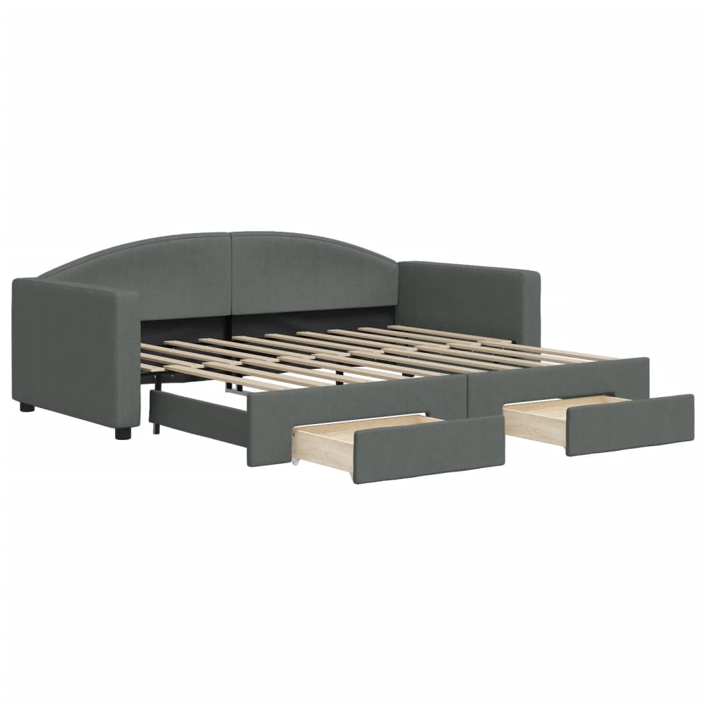 Daybed with Trundle&Drawers without Mattress Dark Grey 90x190 cm