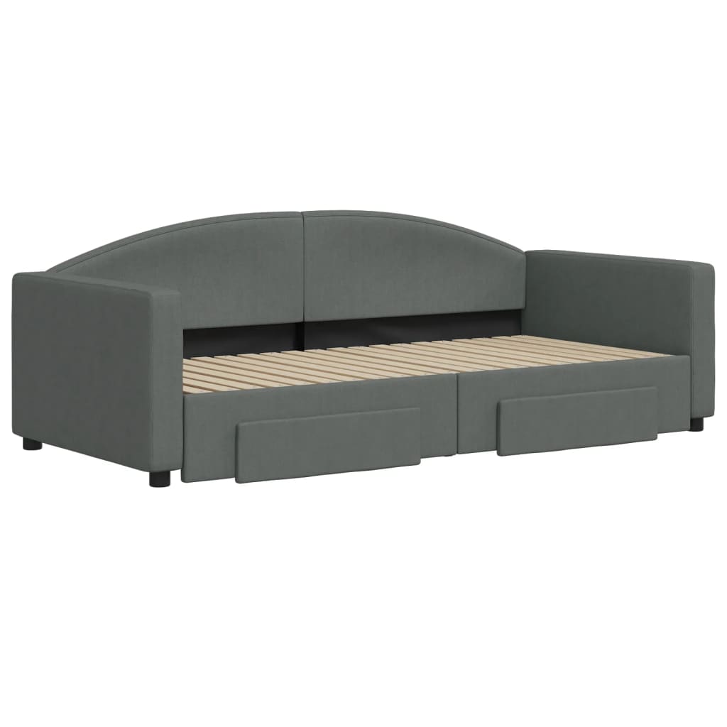 Daybed with Trundle&Drawers without Mattress Dark Grey 90x190 cm
