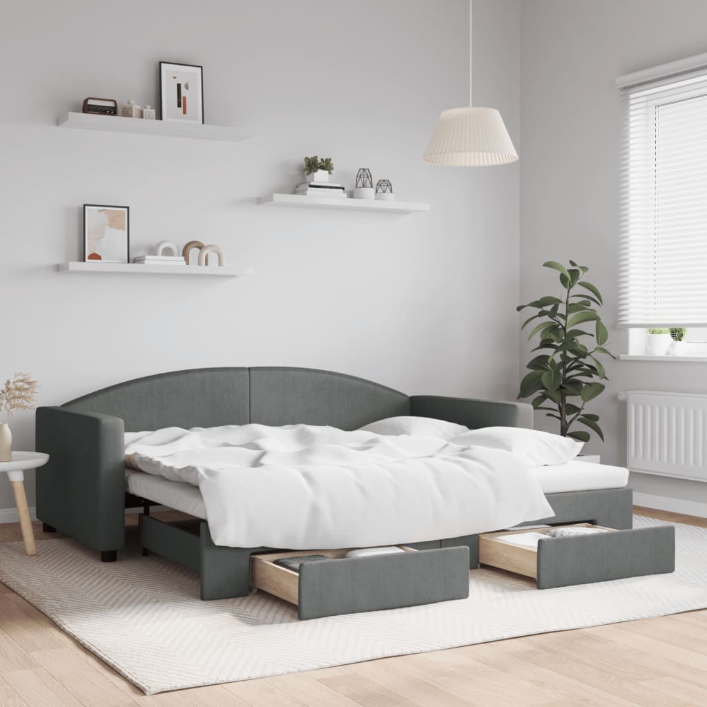 Daybed with Trundle&amp;Drawers without Mattress Dark Grey 90x190 cm