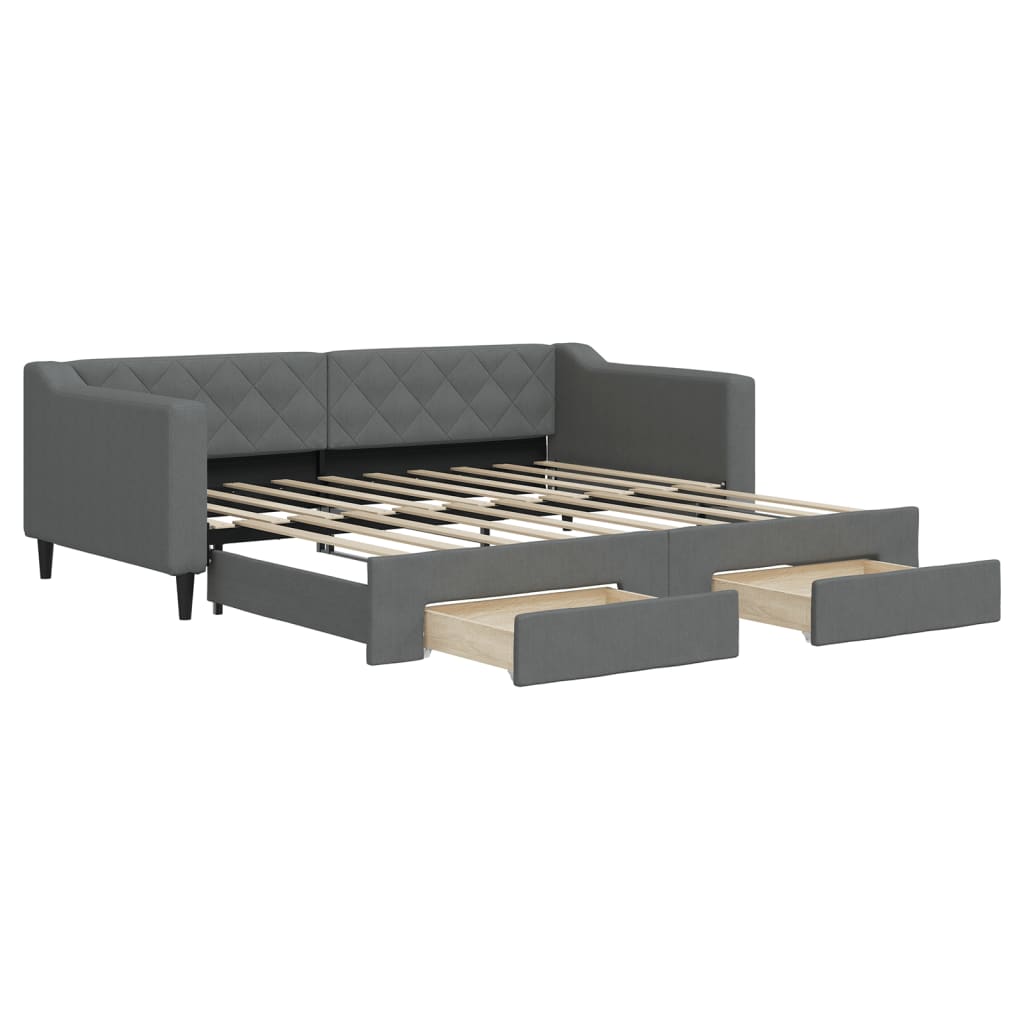 Daybed with Trundle&Drawers without Mattress Dark Grey 90x190 cm