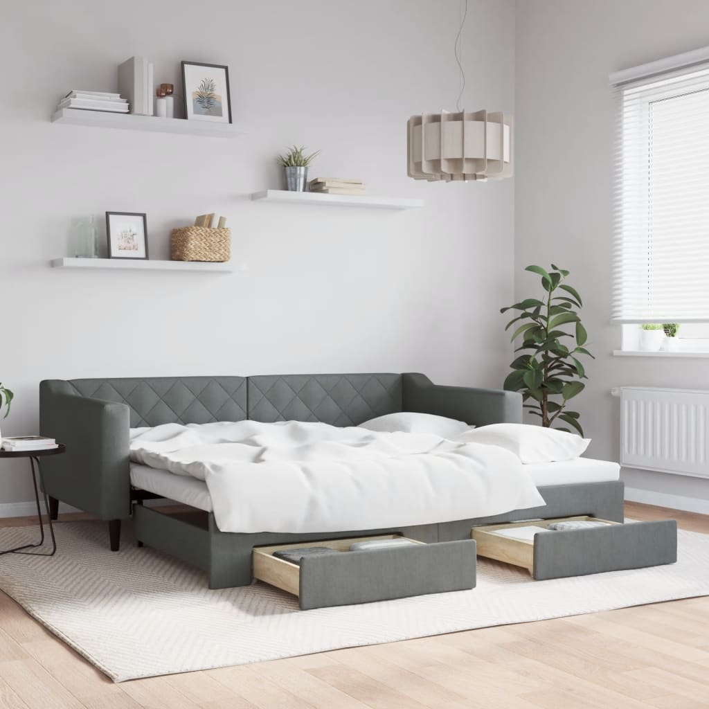 Daybed with Trundle&Drawers without Mattress Dark Grey 90x190 cm